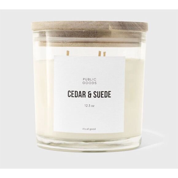 Public Goods Cedar & Suede Soy Candle 12.3oz with 3 wicks - Picture 1 of 6